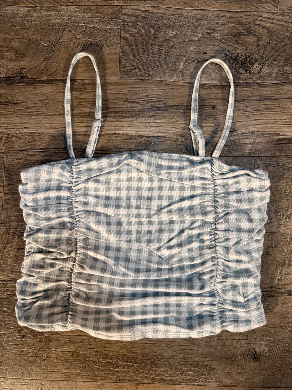 Hollister - Sage Green and White Ruched Camisole Crop Top - Size M